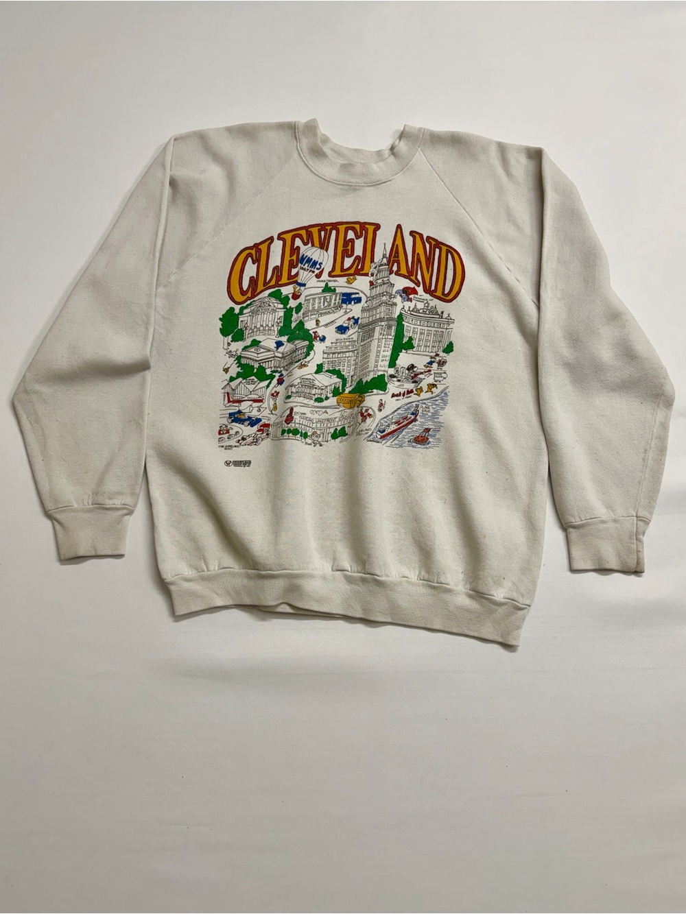 Fruit of the Loom Cleveland Crewneck Sweatshirt - White with Multicolor Graphic